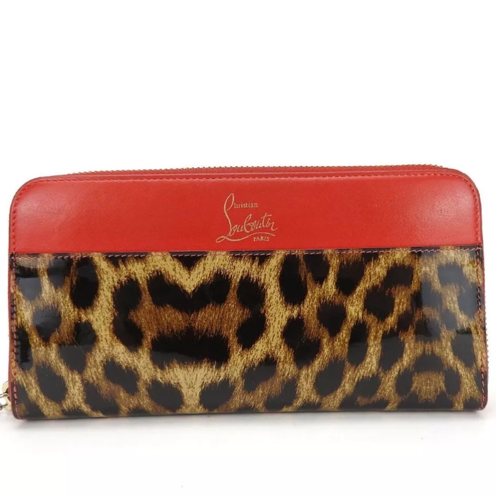 SOLD❤️ LOUBOUTIN RARE Leopard Print Red Accent Zippy Long Wallet - Picture 1 of 8